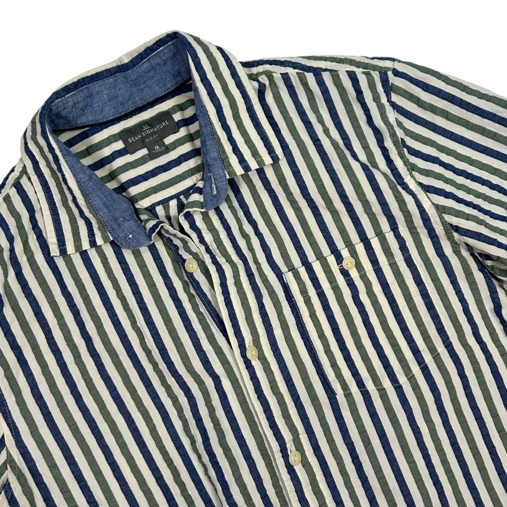 L.L. Bean Signature Slim Fit Striped Camp Shirt Short Sleeve‎ Button Up Mens Med